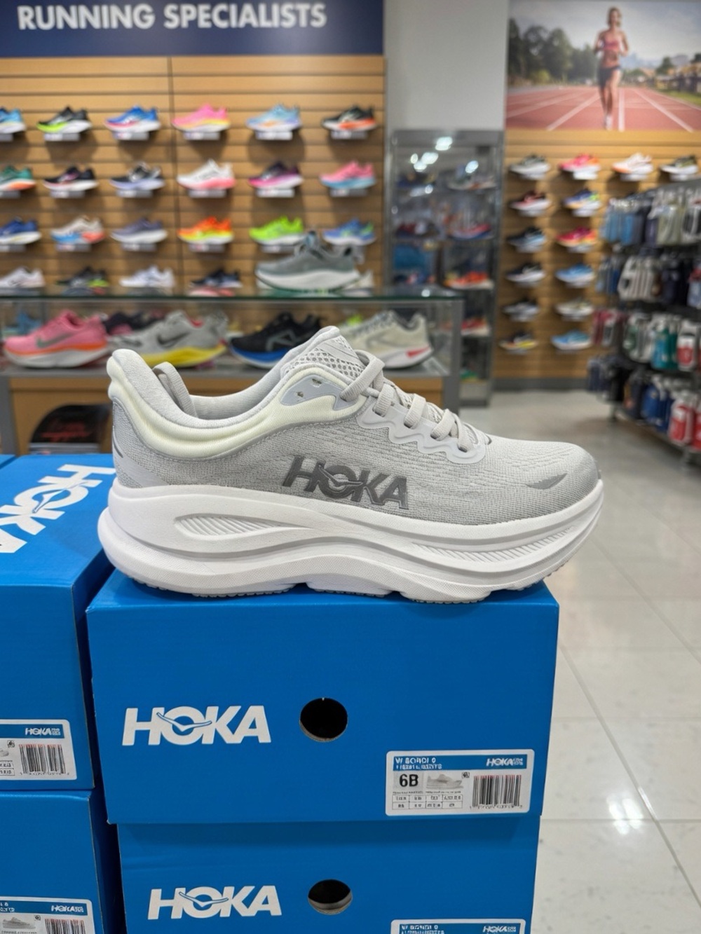 Hoka Women's bondi 9 Light Gray and White Athletic Running Shoe
